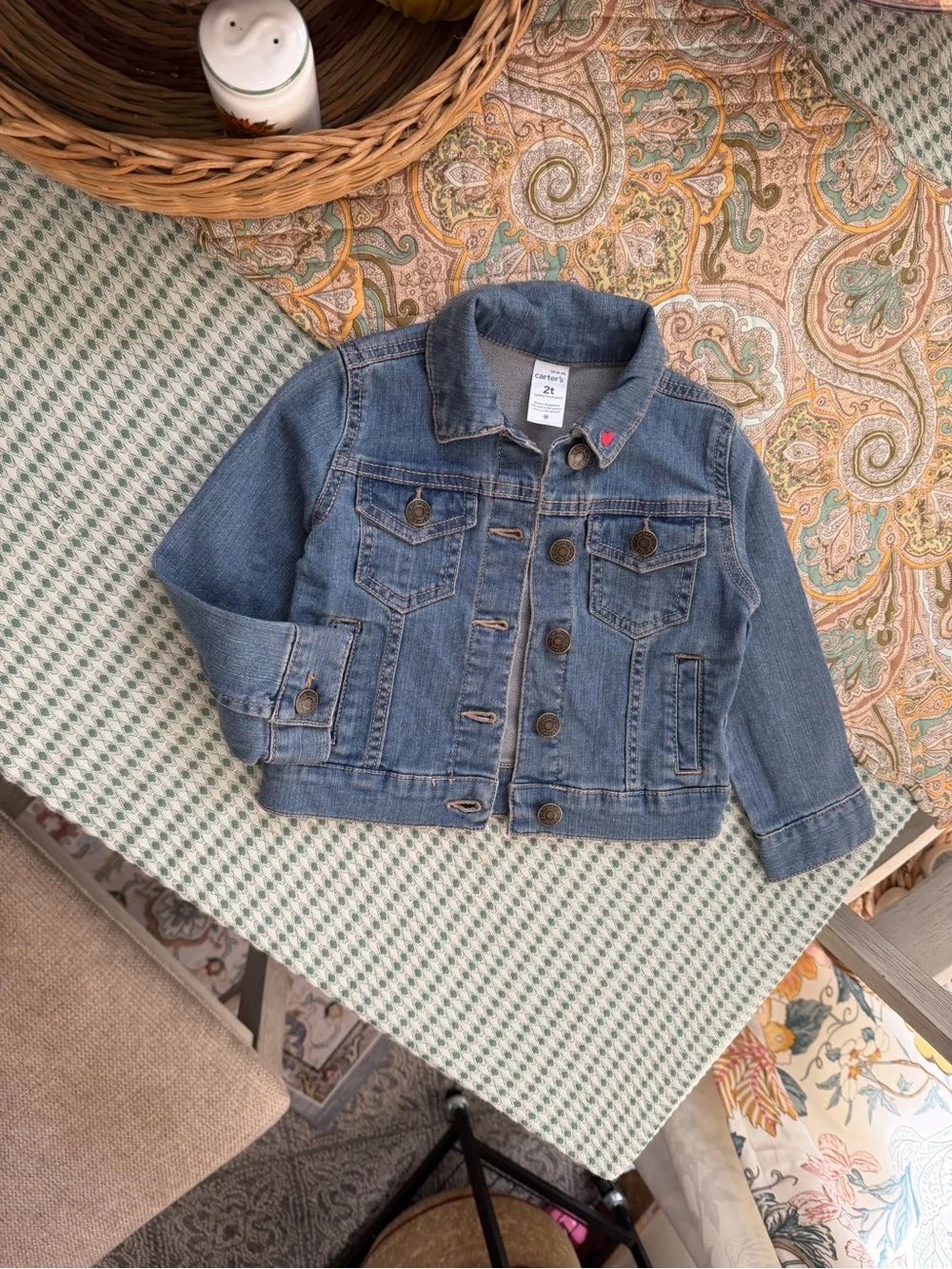 Carter's Jean Jacket 2T Toddler Girl Blue Denim Jacket with Pink Heart Accent